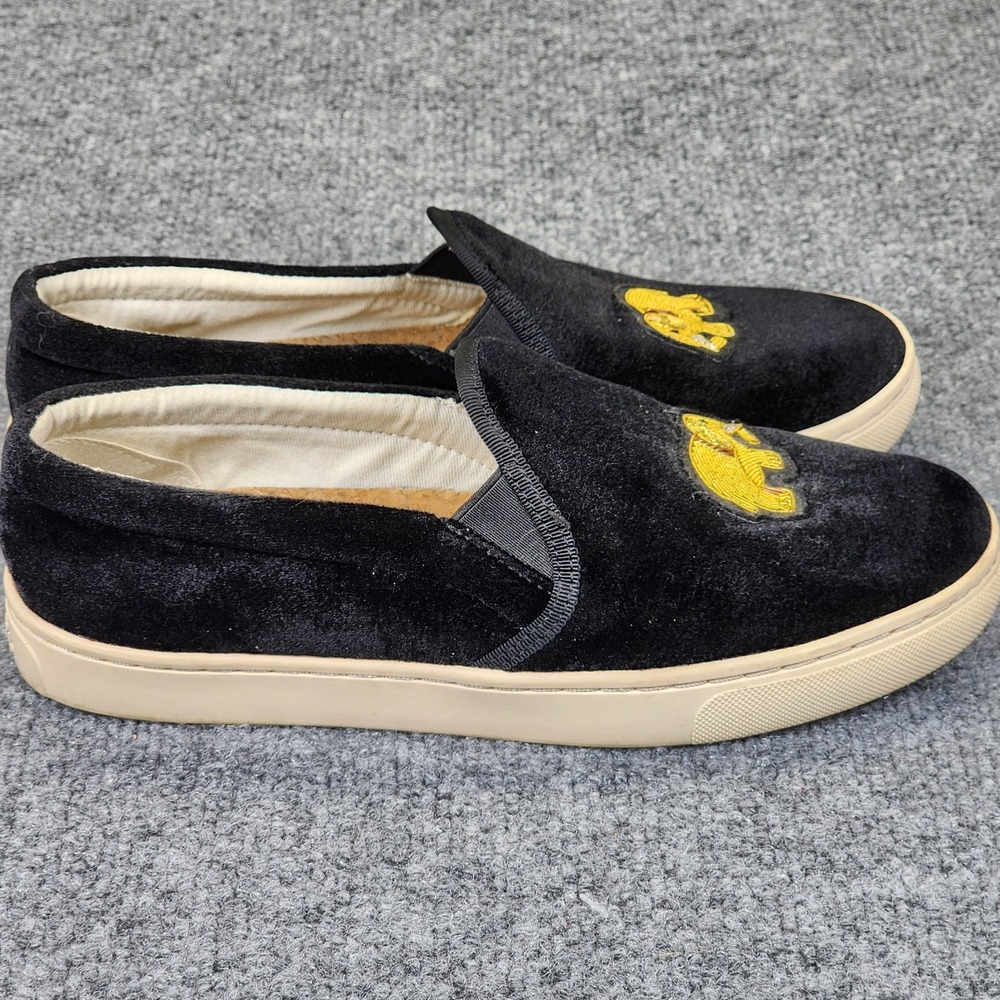 Soludos Black Velvet Slip On Flats Sneakers Gold Embroidered Elephants Size 8.5 - Picture 3 of 6